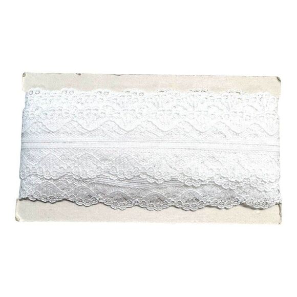 White Stretch Lace Trim 2 Inch Width Vintage Lot Double Scallop Lingerie Panty - Picture 1 of 2